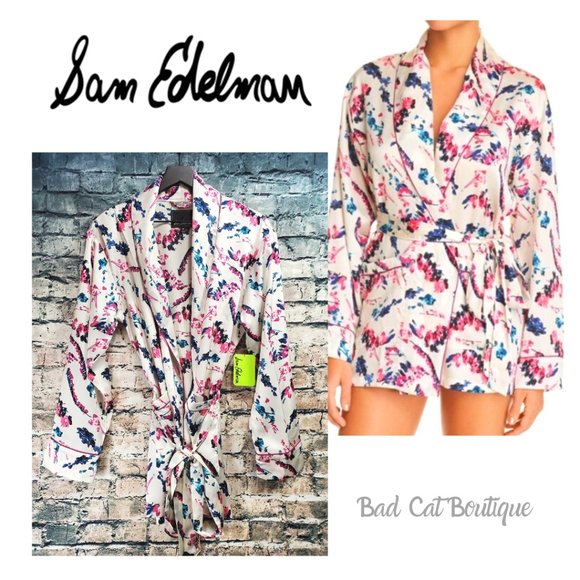 Sam Edelman | Abstract Floral Smoking Jacket Robe - Picture 1 of 8